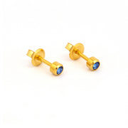 3MM September Ð Sapphire Birthstone Bezel 24K Pure Gold Plated Ear Studs